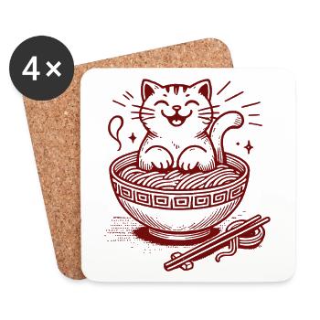 Chat Kawaii Dans Un Bol De Ramen Nouilles Japonaises - Dessous de verre (lot de 4) - blanc - Devant