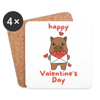 Saint-Valentin Capybara Animaux mignons avec des cœurs - Dessous de verre (lot de 4) - blanc - Devant