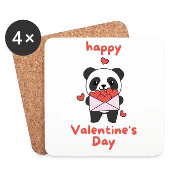 Panda zum Valentinstag süße Tiere mit Herzen - Untersetzer (4er-Set) - Weiß - Vorne