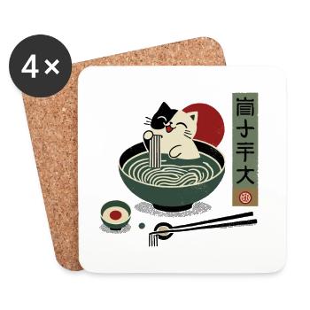 Kawaii Ramen Katze: Japanische Ukiyo-E Nudeln - Untersetzer (4er-Set) - Weiß - Vorne