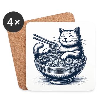 Kawaii Ramen Katze Streetwear Japanische Nudeln - Untersetzer (4er-Set) - Weiß - Vorne