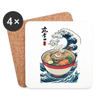 Ramen Ukiyo-E Waves Rétro Streetwear Japonais - Dessous de verre (lot de 4) - blanc - Devant