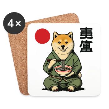 Shiba Chien Ramen Japon Ukiyo-E Style - Dessous de verre (lot de 4) - blanc - Devant