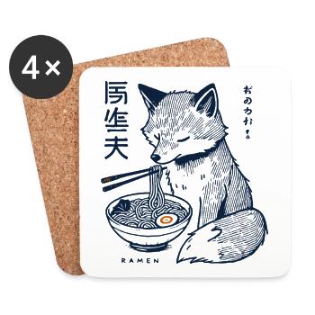 Kitsune Ramen Nudeln Kawaii Retro Ukiyo-e Fuchs - Untersetzer (4er-Set) - Weiß - Vorne