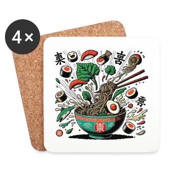 Ramen Noodles Japanese Streetwear Sushi Art - Coasters (set of 4) - white - Front