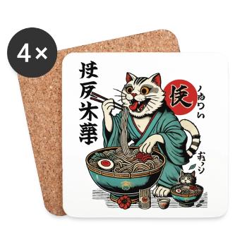 Japonais rétro Ukiyo-e Ramen nouilles streetwear - Dessous de verre (lot de 4) - blanc - Devant
