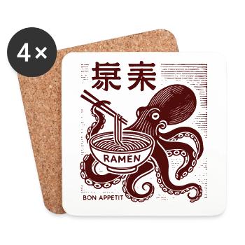 Ukiyo-E Ramen Nouilles Octopus Rétro Style Japon - Dessous de verre (lot de 4) - blanc - Devant