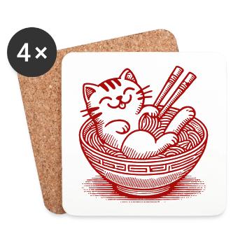 Chat kawaii dans la cuisine japonaise des nouilles ramen - Dessous de verre (lot de 4) - blanc - Devant
