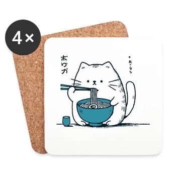 Ramen Nudeln Katzenliebhaber Kawaii Retro Japan - Untersetzer (4er-Set) - Weiß - Vorne