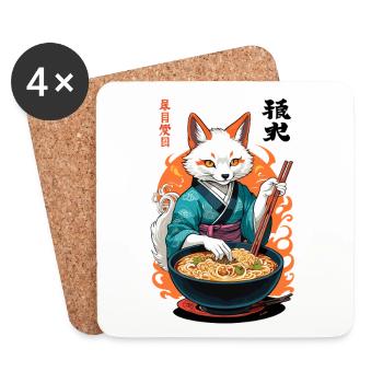 Kitsune Ramen Nudeln Kawaii Japan Retro Ukiyo-e - Untersetzer (4er-Set) - Weiß - Vorne