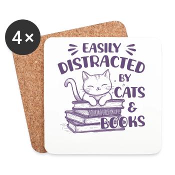 Easily distracted by cats and books Cute cat - Coasters (set of 4) - white - Front