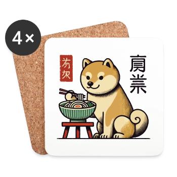 Nouilles Ramen Manger Shiba Chien Japon Ukiyo-E - Dessous de verre (lot de 4) - blanc - Devant