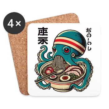Japanese Anime Ramen Noodles Retro Octopus - Coasters (set of 4) - white - Front