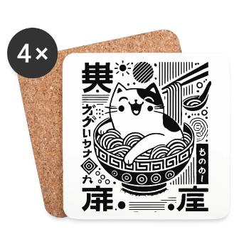 Japanische Retro Ukiyo-E Ramen Katzen nudeln - Untersetzer (4er-Set) - Weiß - Vorne