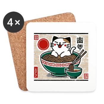 Ramen Japonais Cat Ukiyo-E Streetwear - Dessous de verre (lot de 4) - blanc - Devant
