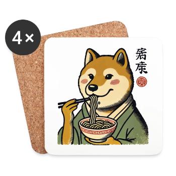Shiba chien ramen nouilles drôles chiens ukiyo-e - Dessous de verre (lot de 4) - blanc - Devant
