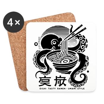 Oktopus isst Ramen Japan Retro Ukiyo-E - Untersetzer (4er-Set) - Weiß - Vorne