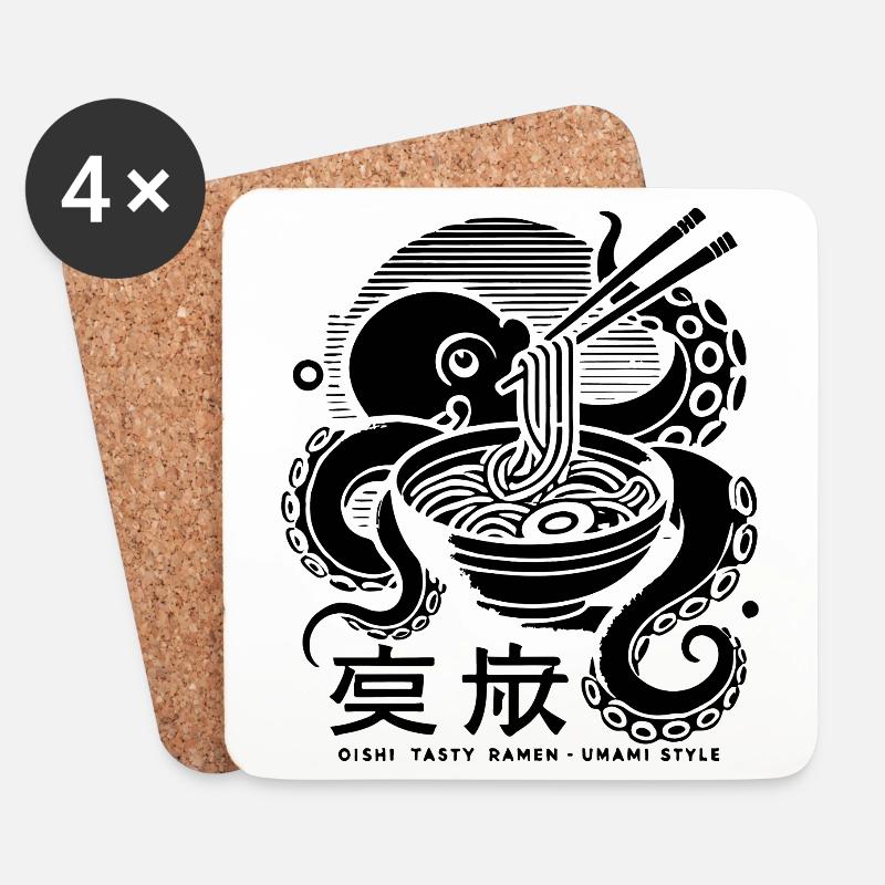 Oktopus isst Ramen Japan Retro Ukiyo-E - Untersetzer (4er-Set) - Weiß