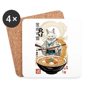 Kitsune Ramen Nouilles Kawaii Japon Rétro Ukiyo-e - Dessous de verre (lot de 4) - blanc - Devant