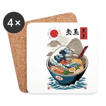 Ramen Noodles Ukiyo-E Japanese Retro Streetwear - Coasters (set of 4) - white - Front