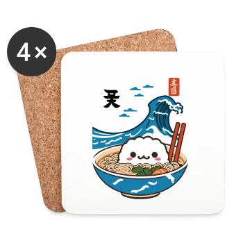 Kawaii Ramen Ukiyo-E Japanese Retro Aesthetic - Coasters (set of 4) - white - Front