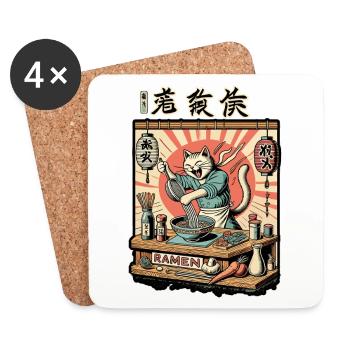 Funny Ramen Chef Cat Kawaii Retro Japan - Coasters (set of 4) - white - Front