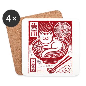 Kawaii Katze Ramen Nudeln Japanisches Ukiyo-E - Untersetzer (4er-Set) - Weiß - Vorne