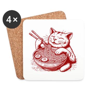 Ramen Nudeln Kawaii Katze Japanisches Streetwear - Untersetzer (4er-Set) - Weiß - Vorne