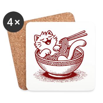 Ramen Nudeln Kawaii Katze Japanische Nudeln - Untersetzer (4er-Set) - Weiß - Vorne