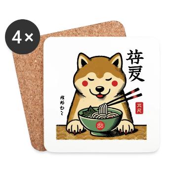 Shiba Dog Ramen Noodles Ukiyo-E Style Kawaii - Coasters (set of 4) - white - Front