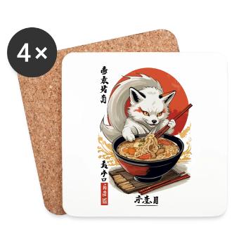 Kitsune Ramen Nouilles Kawaii Japon Rétro - Dessous de verre (lot de 4) - blanc - Devant