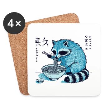 Le raton laveur aime les nouilles ramen dans un style rétro - Dessous de verre (lot de 4) - blanc - Devant