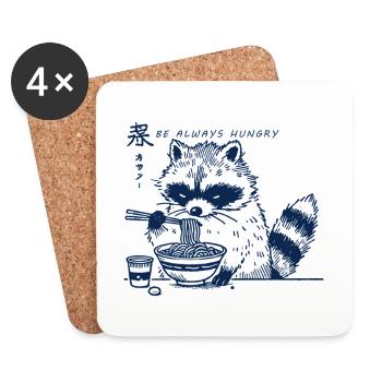 Ramen Nouilles Kawaii Raton laveur Anime Streetwear - Dessous de verre (lot de 4) - blanc - Devant