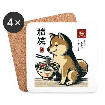 Ramen Noodles Streetwear Ukiyo-E Anime Chien - Dessous de verre (lot de 4) - blanc - Devant