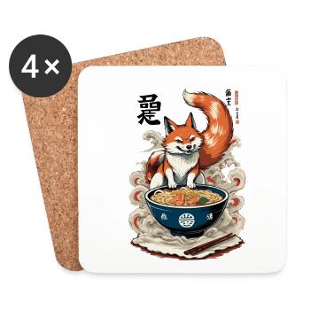 Kitsune Fuchs Ramen Retro Ukiyo-e Japan Kawaii - Untersetzer (4er-Set) - Weiß - Vorne
