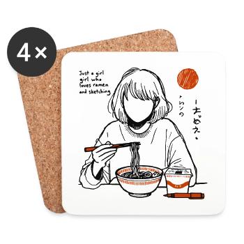 La fille aime les nouilles ramen et le dessin - Dessous de verre (lot de 4) - blanc - Devant