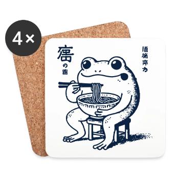 Funny Ramen Frog Ukiyo-E Kawaii Retro Aesthetic - Coasters (set of 4) - white - Front