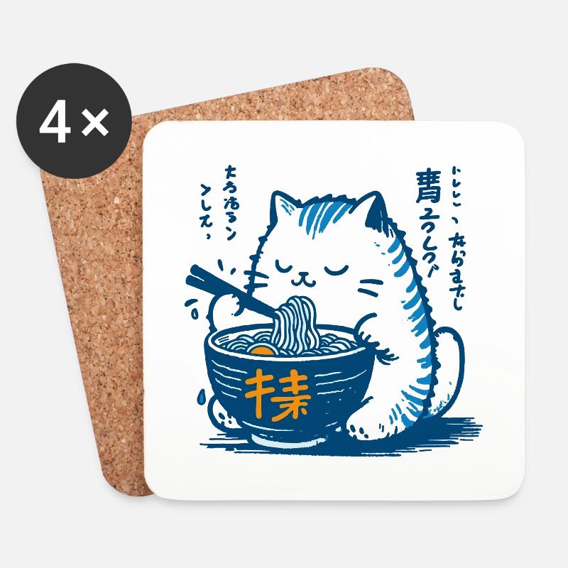 Kawaii Katzen Ramen Nudeln Japan Retro Ukiyo-E - Untersetzer (4er-Set) - Weiß