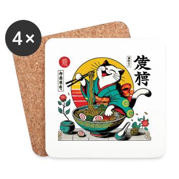 Japonais rétro Ukiyo-e Ramen nouilles streetwear - Dessous de verre (lot de 4) - blanc - Devant