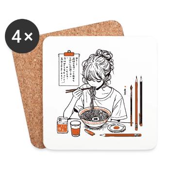 Ramen et dessin Esthétique streetwear japonaise - Dessous de verre (lot de 4) - blanc - Devant