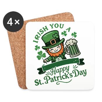 Saint-Patrick drôle de lutin avec chope de bière - Dessous de verre (lot de 4) - blanc - Devant