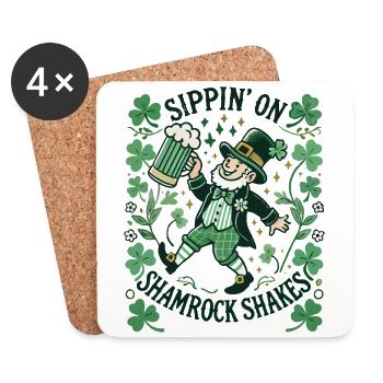 Siroter des shakes Shamrock pour la Saint-Patrick - Dessous de verre (lot de 4) - blanc - Devant