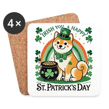 St. Patrick's Day Glücklicher Hund Regenbogen - Untersetzer (4er-Set) - Weiß - Vorne