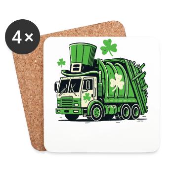 St. Patrick's Day Garbage Truck Kids Fun - Coasters (set of 4) - white - Front