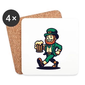 Leprechaun de la Saint-Patrick avec chope de bière - Dessous de verre (lot de 4) - blanc - Devant