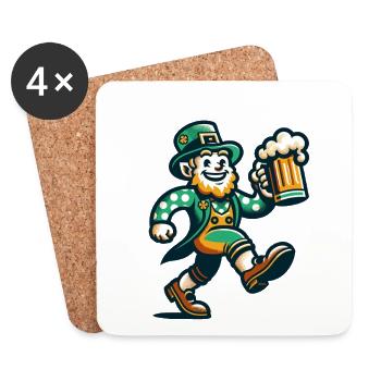 Lutin joyeux avec chope de bière pour St. - Dessous de verre (lot de 4) - blanc - Devant