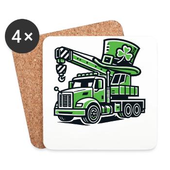 Camion-grue avec trèfle porte-bonheur Saint-Patrick - Dessous de verre (lot de 4) - blanc - Devant