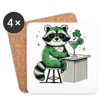 Cocktail de raton laveur pour la Saint-Patrick - Dessous de verre (lot de 4) - blanc - Devant