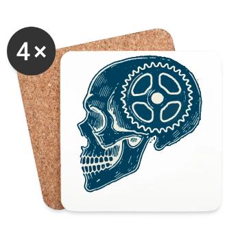 Amateur de vélo crâne Gear Art - Dessous de verre (lot de 4) - blanc - Devant