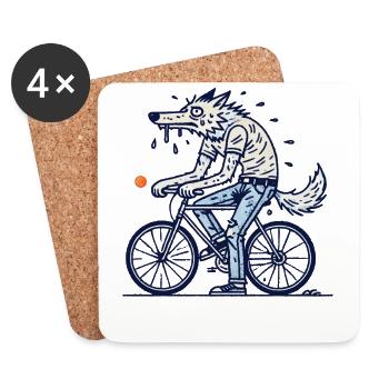 Vélo loup sur la roue aventure - Dessous de verre (lot de 4) - blanc - Devant